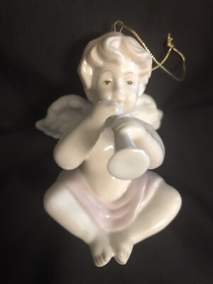 Ceramic Angel Cherub Trumpet Player Christmas Ornament