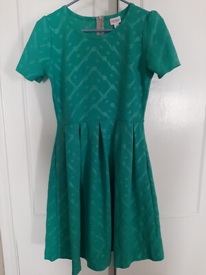LuLaRoe Amelia Womens Pleated Dress M Medium Short Sleeve Turquoise Textured 