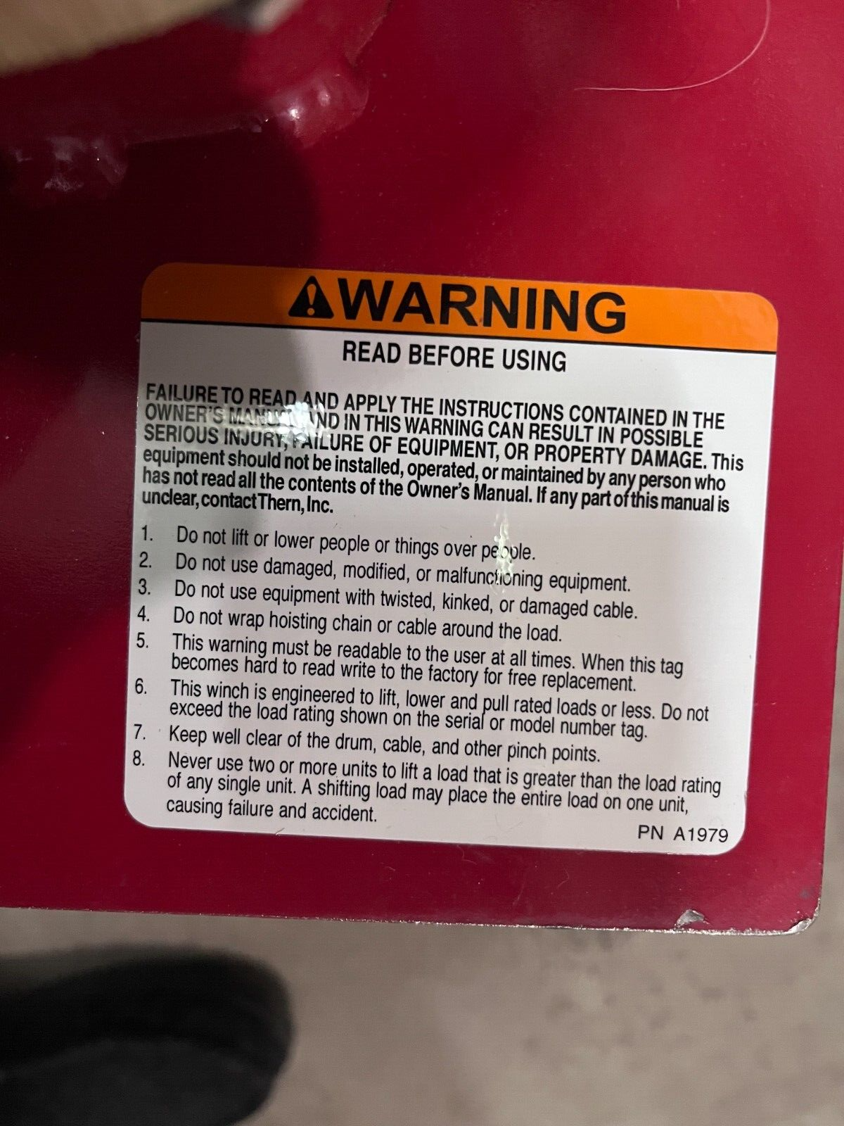 NEW Thern M452B Crane Hand Winch, Missing crank and brake handles.  Marine Grade