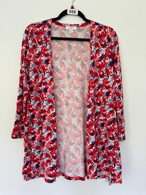 NEW LuLaRoe Red Blue White CAROLINE XS A-line Mid Thigh Length Cardigan w Pocket
