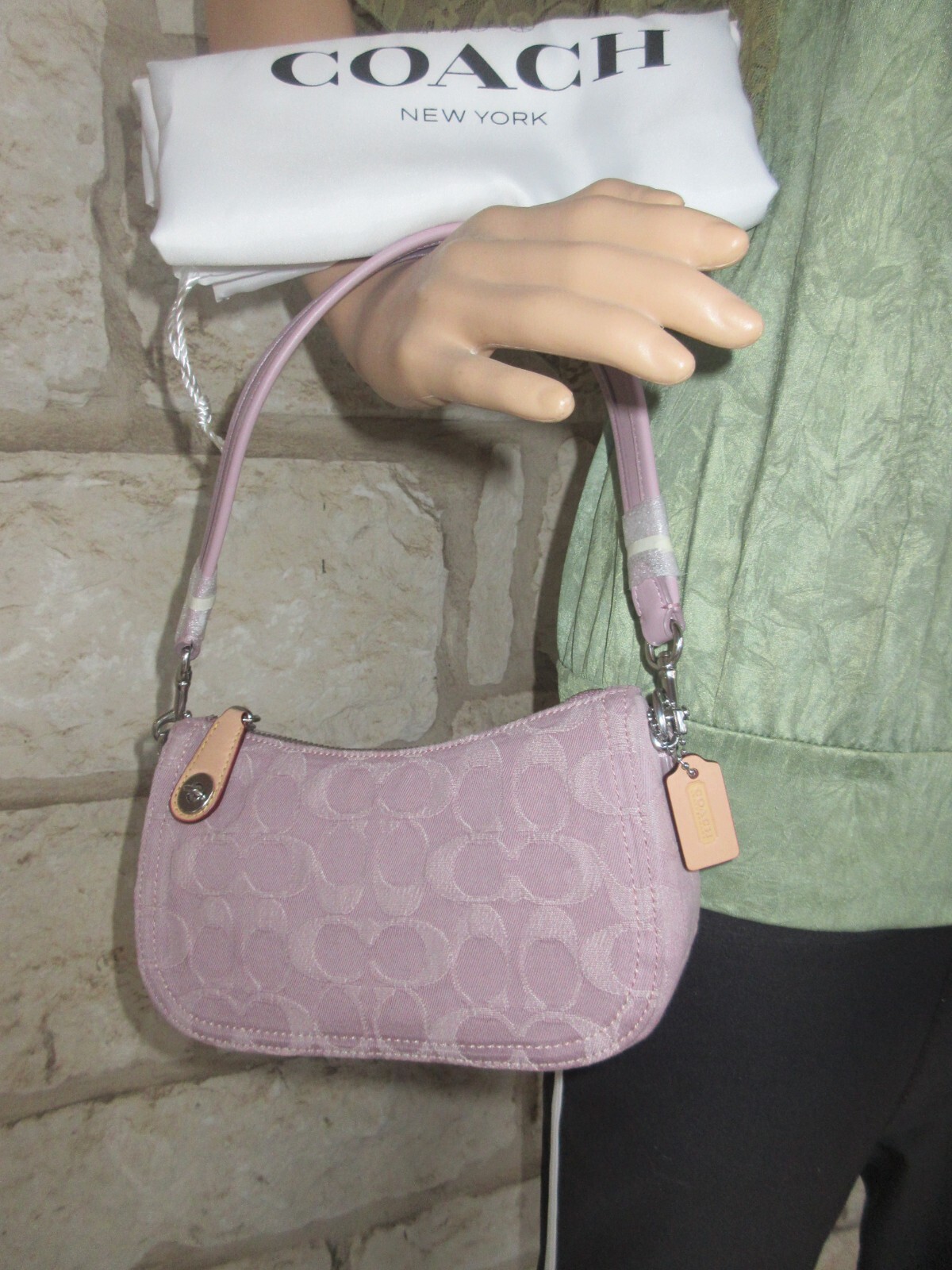 NEW Coach Swinger 20 Washed Denim Purple Silver Signature
