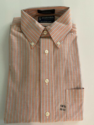 Stafford Essentails Oxford Long Sleeve  Shirt  14 32-33  Peach & Blue Striped 