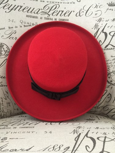 VTG Womens Geo. W. Bollman & Co 100% Red Wool Felt Hat Made USA Red Hat Society