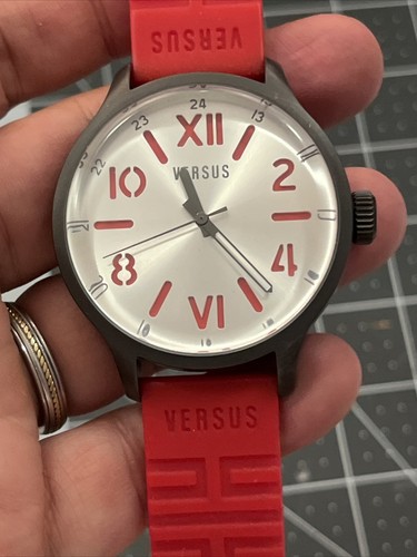 Versus By Versace Watch Unisex City Red Rubber Stainless Case 44mm