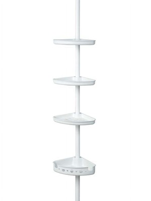 Adjustable Tension Steel Shower Pole Caddy, 3 Shelves, 60'' - 96'', White Finish