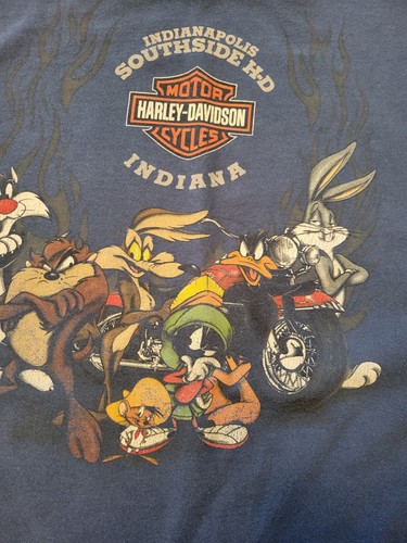 HARLEY DAVIDSON Blue flame ルーニーチューンズ Harley Davidson T Shirt Men's XL Looney Tunes Bugs Bunny