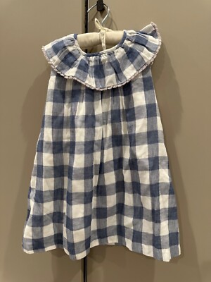 Rochy girls blue white checker dress w bow and lined size 5 nwt