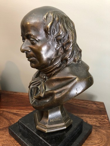 19th Century French Benjamin Franklin Bronze Bust Desire Pierre Louis Marie 1858