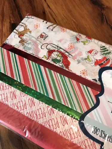 100 Sheets Premium Wrapping Tissue Paper Christmas Santa Green Metallic Film