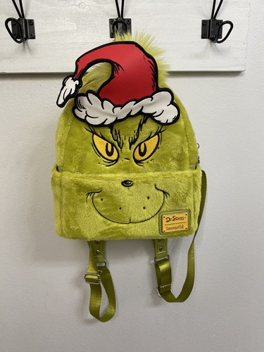 Loungefly Grinch Santa Hat Christmas Cosplay Mini Backpack Loungefly Grinch Santa Hat Christmas Cosplay Mini Backpack