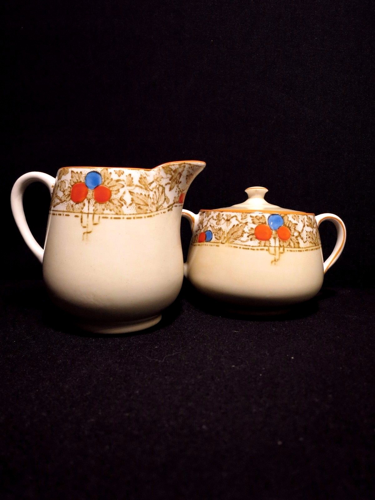 James Kent Sugar Bowl Set Creamer VGUC Art Deco FLORENTINE Vintage Old Foley