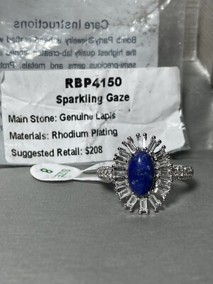 NIB Sparkling Gaze Genuine Blue Lapis W/Rhodium Pl Band Sz8 RBP4150 SRP$208
