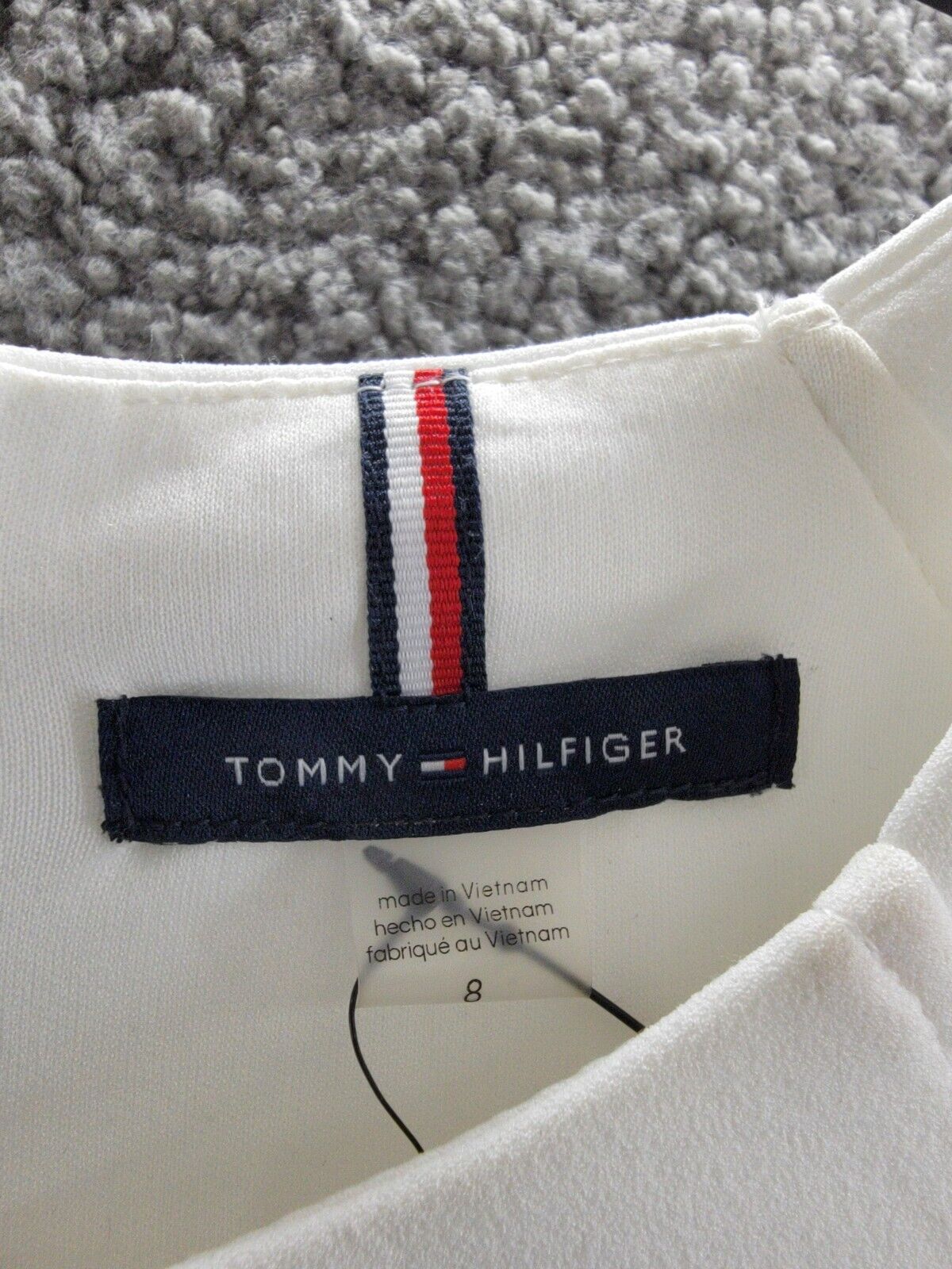 Tommy Hilfiger Keyhole-Neck Sheath Dress Women's 8 Cream/Black Zip Closure L/S - Picture 9 of 17