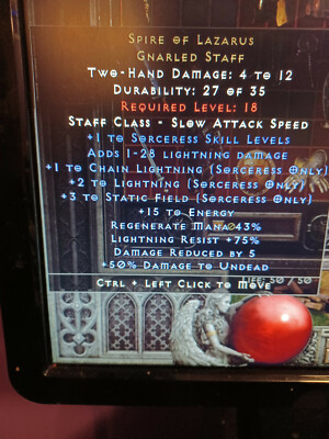 Diablo 2 resurrected Spire of Lazarus Staff. *PC NA Softcore*