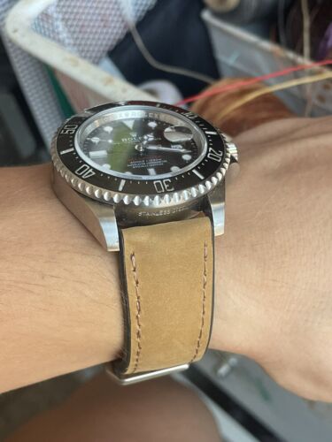 20mm Waterproof TAN Leather Watch strap Rubber Bottom BROWN Quick Release