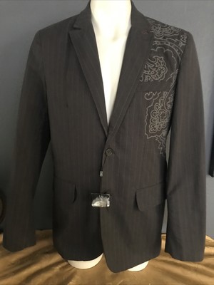 Marc Ecko No72 Times Square embroidered punk coat stripes gray  jacket NEW w tag