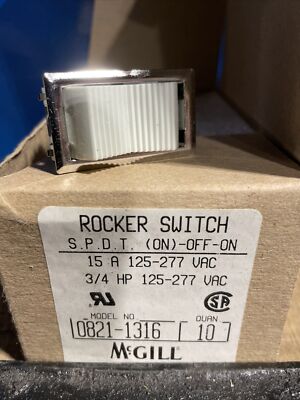 McGill Rocker Switch 0821-1316 SPDT (On) Off On Snap-in Bezel Main-Off-Momentary