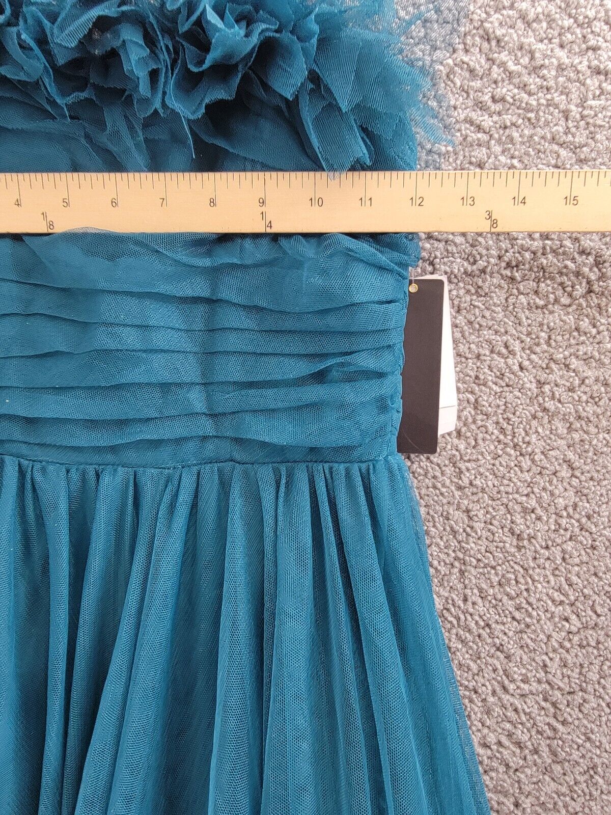 City Studio Flower-Neck Ruched Strapless Ballgown Juniors' 3/4 Teal Back Zip - Picture 5 of 15
