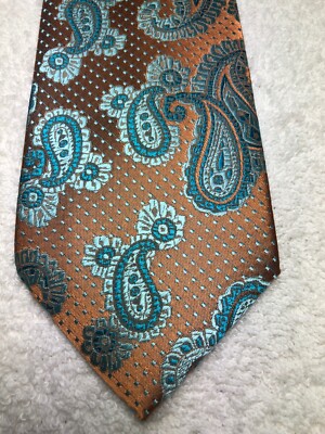 HISDERN MENS TIE ORANGE WITH GREEN 3.25 X 61 NWOT