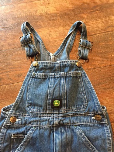 John Deere Denim Bib Overalls-Boys Sz.7-Cotton-M. Blue Denim