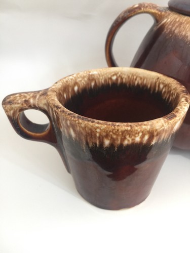 Hull Pottery Brown Drip Tea Pot Creamer & And 1 Cup