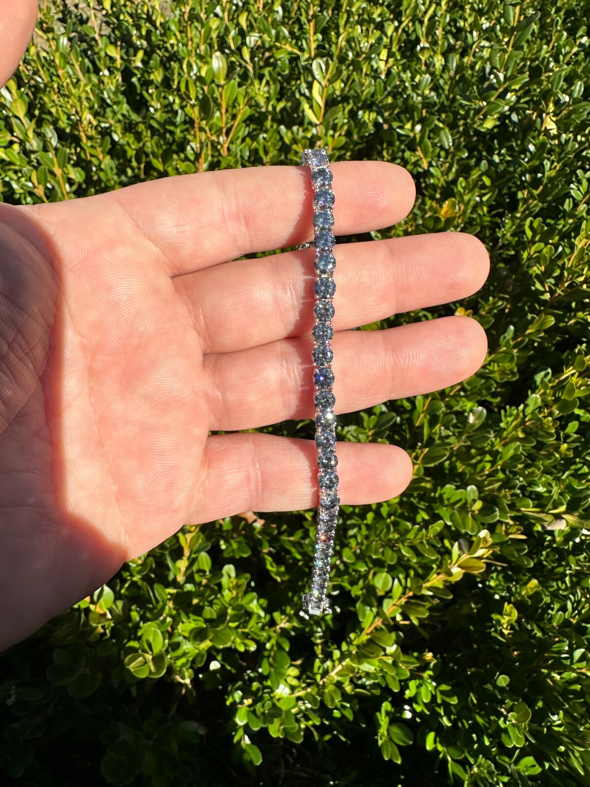 Pre-owned Silver Real Iced Blue Gray Moissanite 5mm Tennis Bracelet 925  Pass Diamond Test