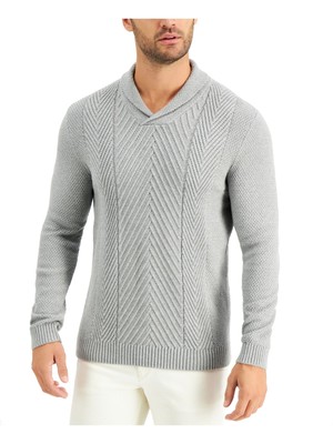 

TASSO ELBA Мужской серый шалевый воротник классического кроя, пуловер из шамбре, свитер