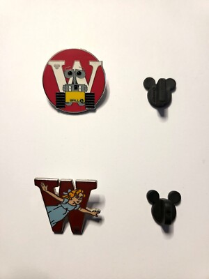 Two Disney Letter W Wall-E & Wendy Fantasy Pins Alphabet Collection Peter Pan