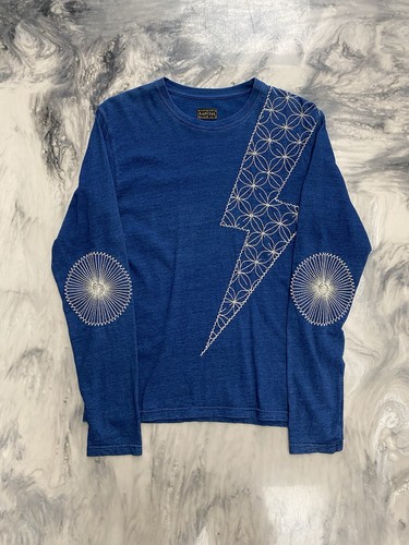 Kapital Sashiko Lightning Bolt Long Sleeve Tee Indigo Small Kapital Sashiko Lightning Bolt Long Sleeve Tee Indigo Small