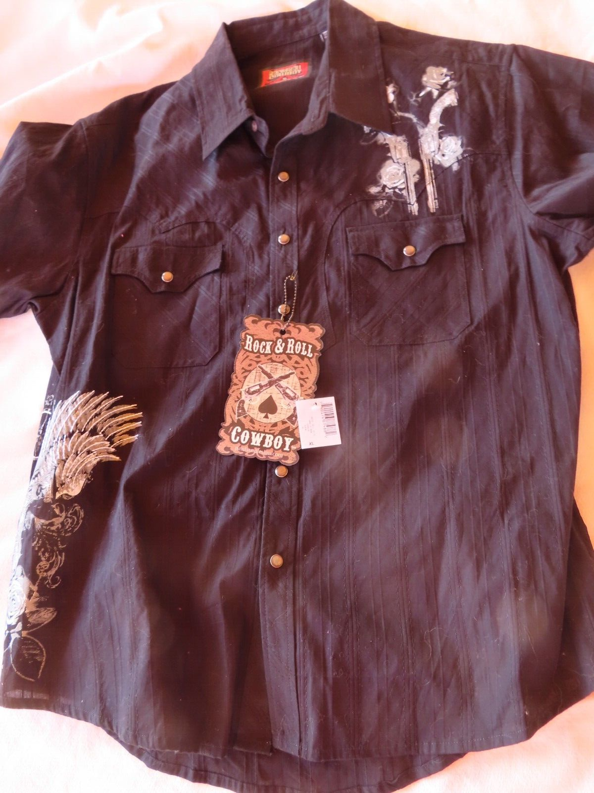 Rock & Roll Cowboy Panhandle Slim Shirt Black SS six gun graphics sz XL NWT FS