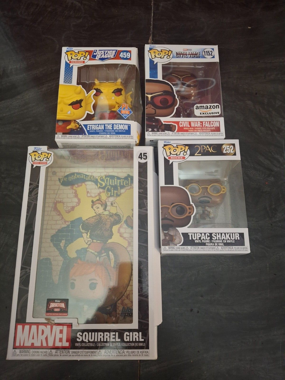 Funko Pop Lot of 4 Squirrel Girl Civil War Falcon Tupac 2Pac Etrigan Demon