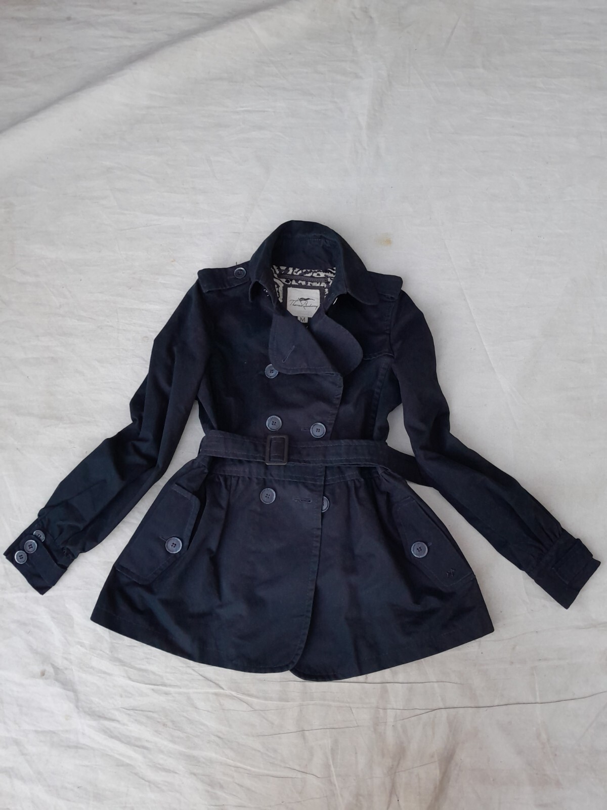 Thomas Burberry Coat Womens Medium Black Logo Double