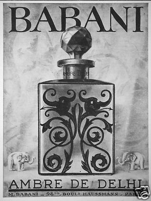 PUBLICITÉ DE PRESSE 1927 BABANI AMBRE DE DELHI - ÉLÉPHANT - ADVERTISING