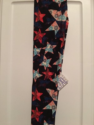 Lularoe Leggings LXL Americana Black Multi Colored Stars Fireworks