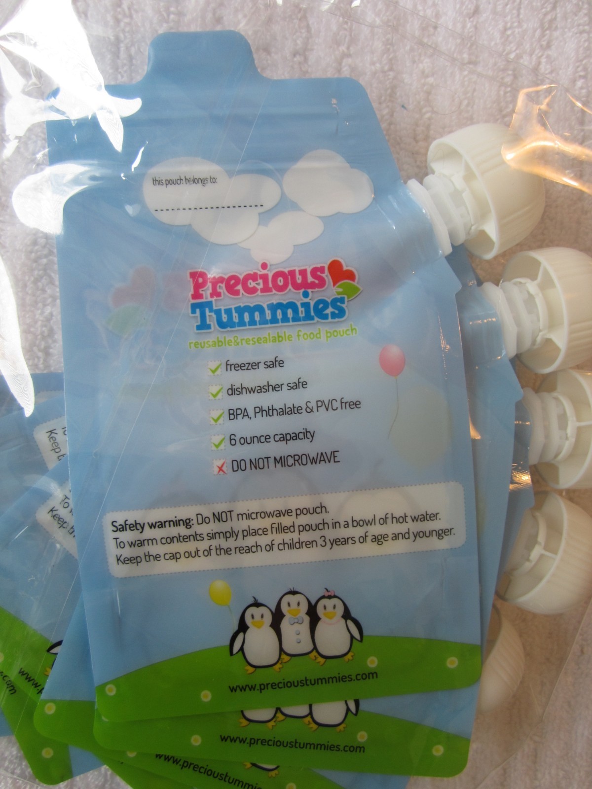 NEW Precious Tummies 6-Pc Reusable Resealable Baby Food Pouches, 6 oz.