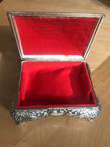 Antimoni Vintage Jewelry Box Fancy Ornate Metal with Roses Made in Japan NOS