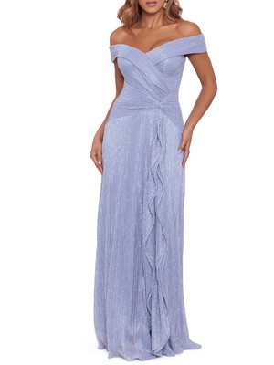 

XSCAPE Женское длинное вечернее платье с синим подкладом и короткими рукавами, Синий