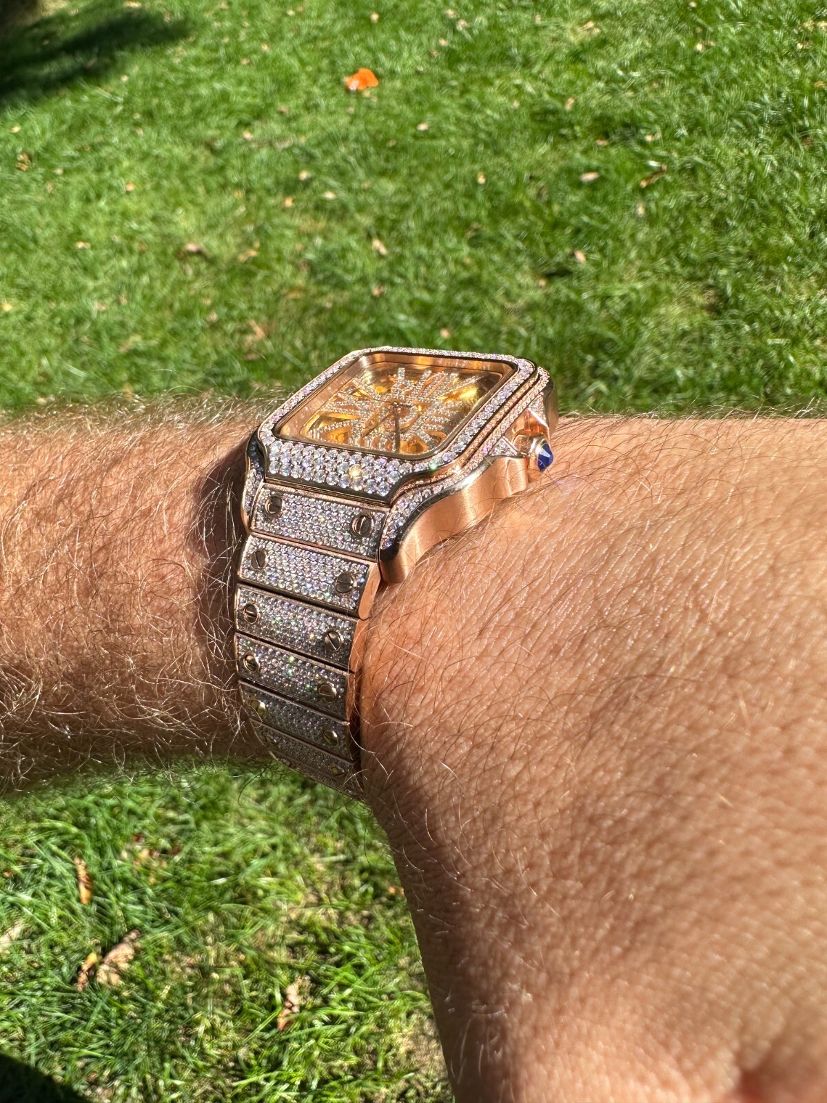 Pre-owned Hip Hop Real Mens Moissanite 14k Rose Gold Watch Iced Automatic Movement Hiphop Skeleton