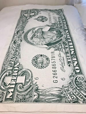 Vintage 1990 One Millon Dollar Bill Bald Eagle Fleece Throw Blanket 70 X 38 FLAW