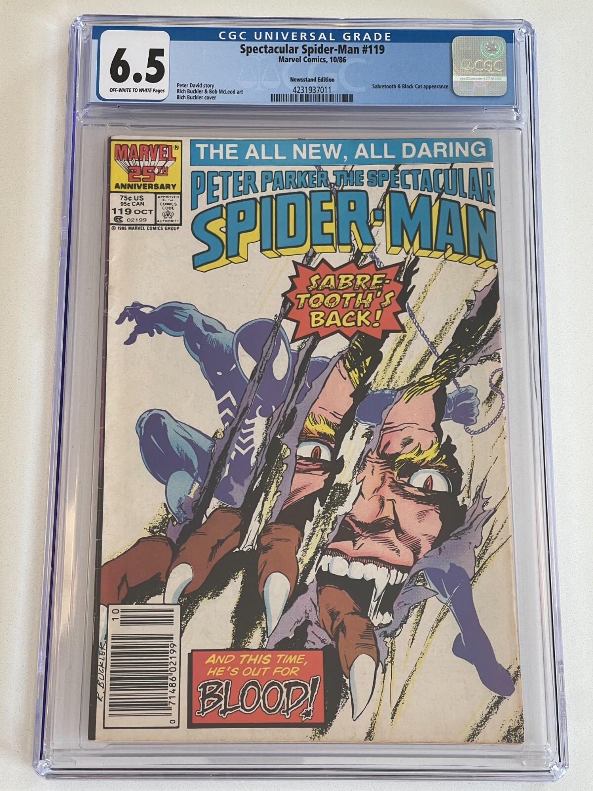 Spectacular Spider-Man #119 NEWSSTAND CGC 6.5  | Black Suit Sabretooth Black Cat