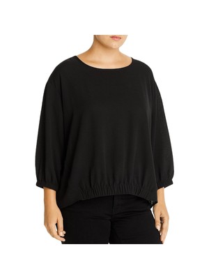 

AQUA Женская черная прозрачная блузка с длинным рукавом и круглым вырезом плюс, Черный