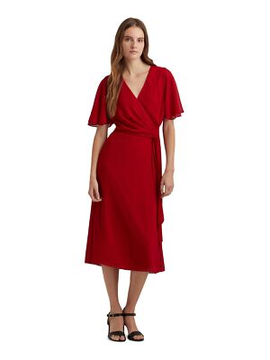 

RALPH LAUREN Женское красное платье с завязками и поясом на подкладке с рукавами-крылышками + расклешенное платье, Красный