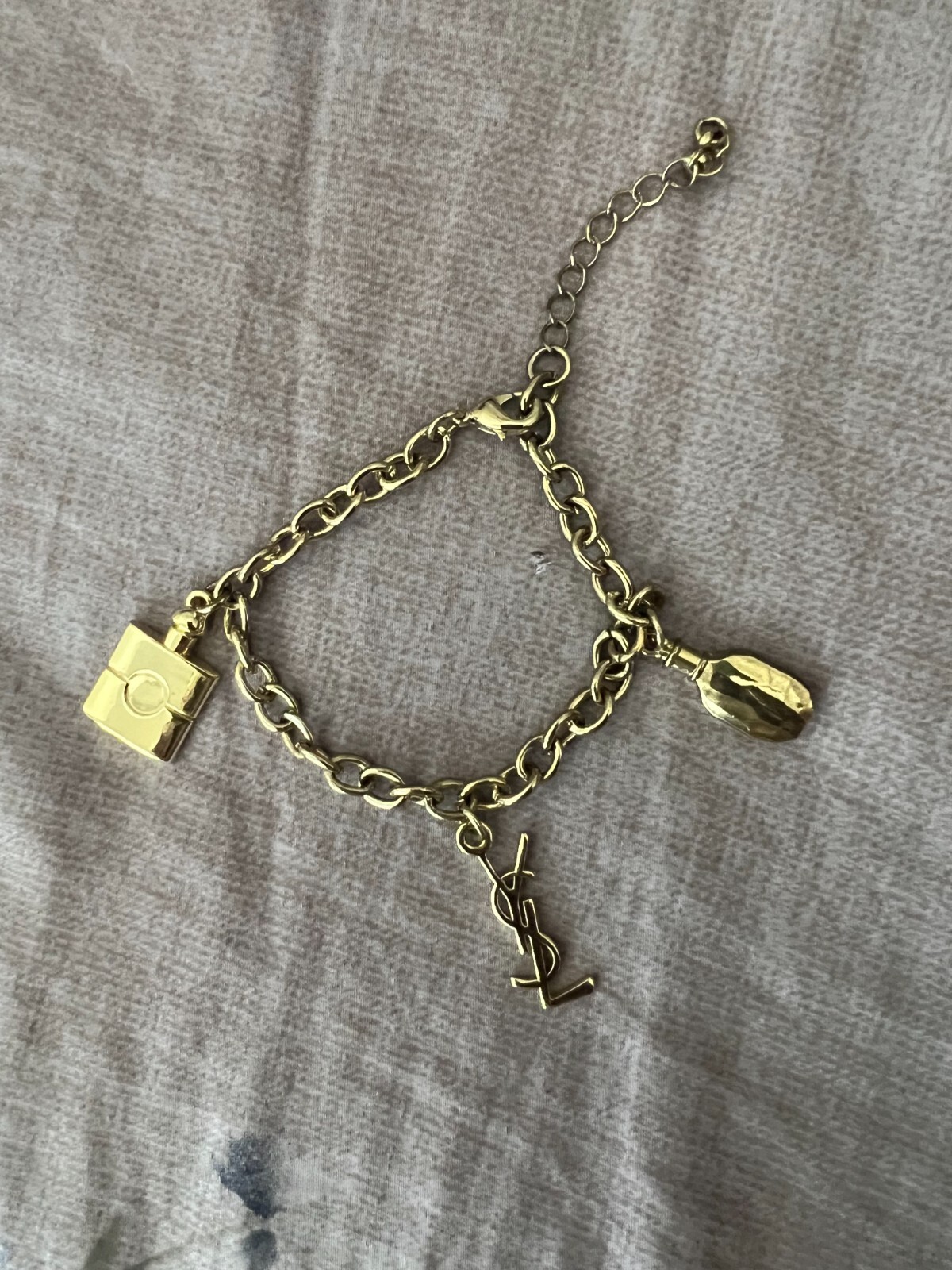 YSL Women's Vintage 3- Charms Gold Tone Bracelet with Iconic