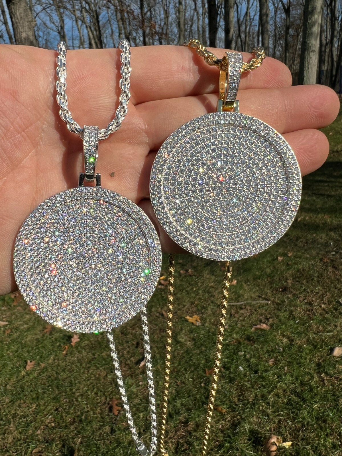 Pre-owned Harlembling Moissanite Large Bling Out Iced Round Hip Hop Pendant Necklace Pass Diamond Test In Silver