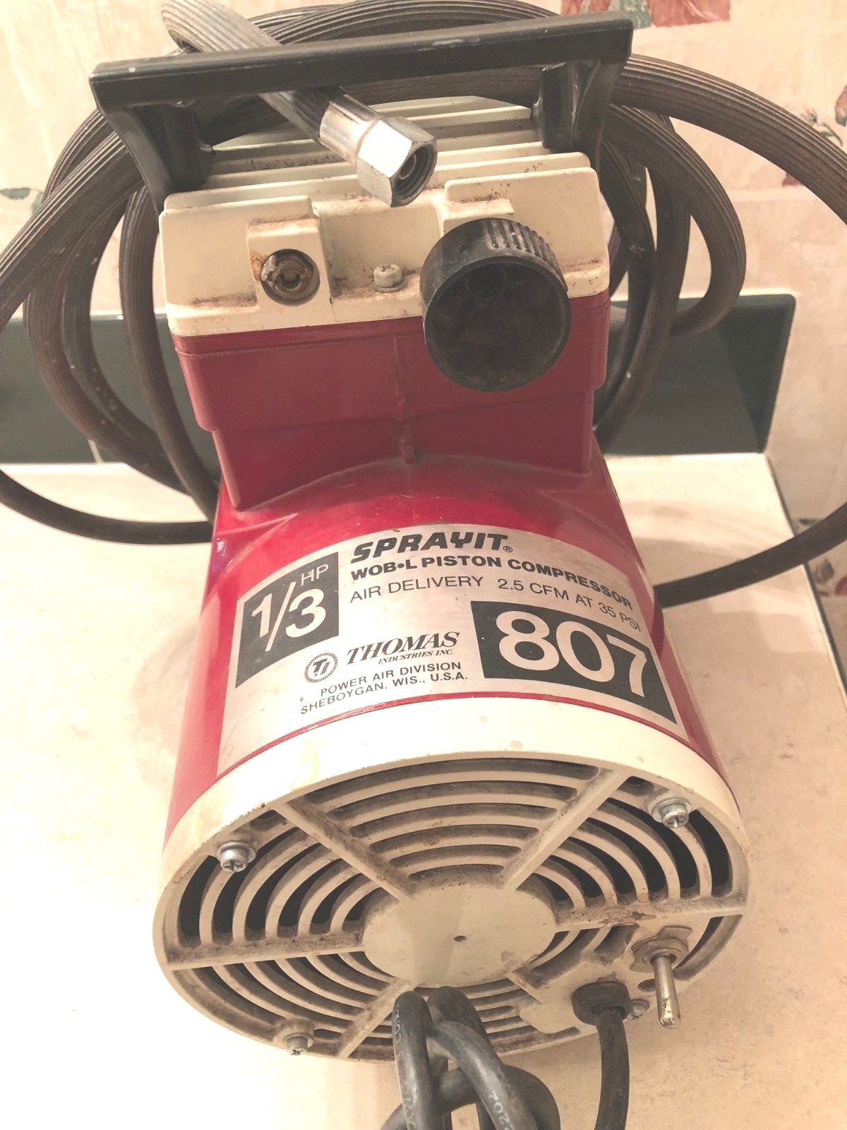 NICE USED VINTAGE SPRAYIT WOB-L PISTON COMPRESSOR MODEL 807 BY THOMAS