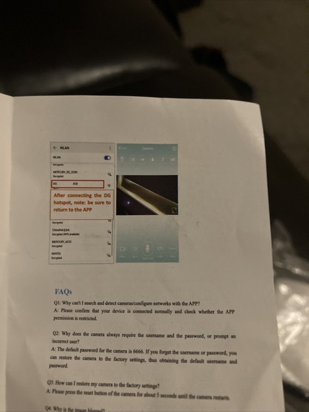 Printed troubleshooting guide with screenshot and FAQs.