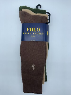 NEW 3 PAIRS RALPH LAUREN POLO MENS CASUAL DRESS SOCKS BROWN / OLIVE / KHAKI