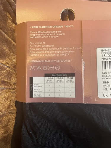 Evans 1 Pair of Black 70 Denier Opaque Temperature Control Tights All Sizes