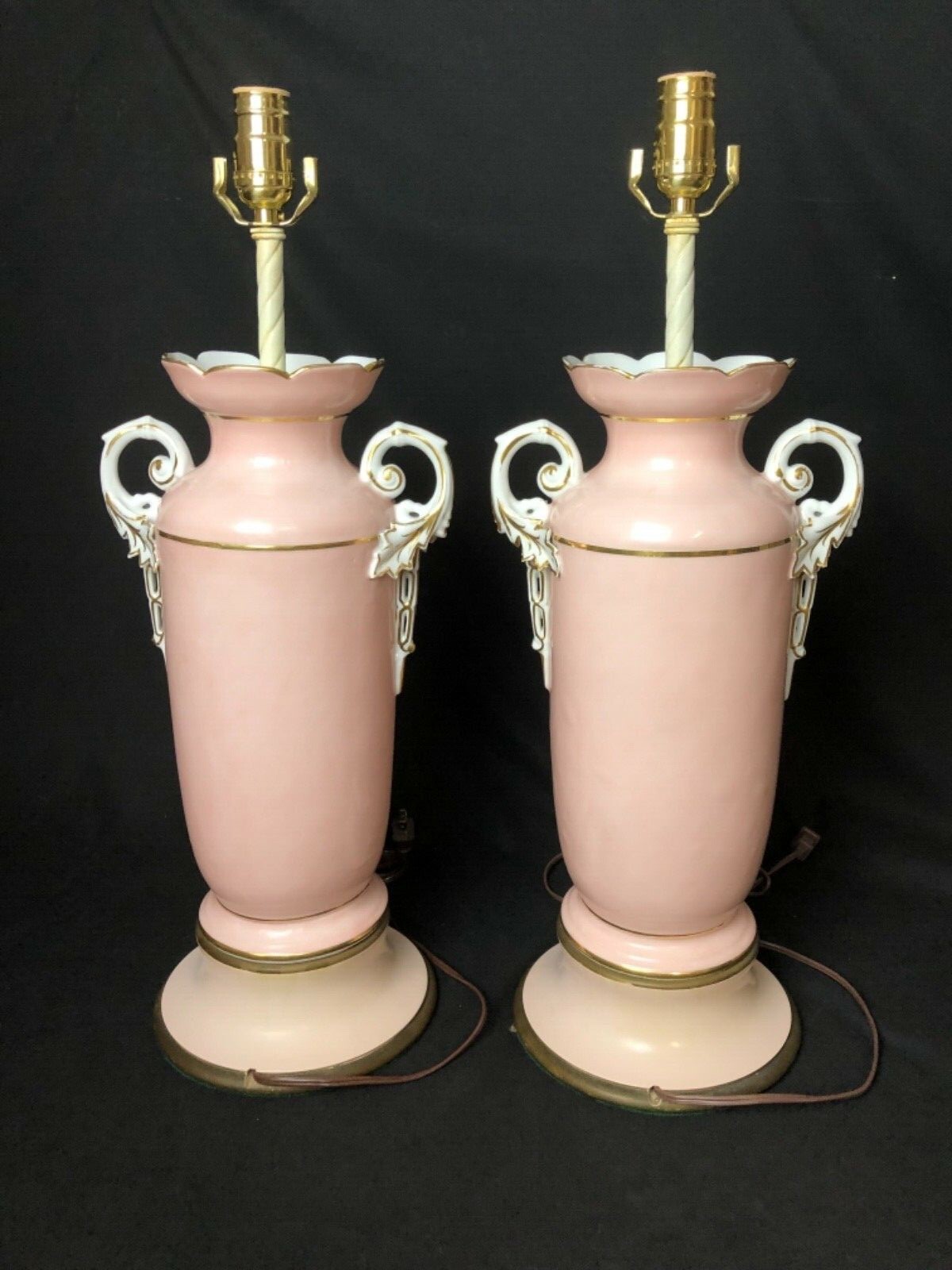 Set Of 2 Antique 24” Old Paris Lamps Pink Floral **Newly Rewired & New 3 Way***