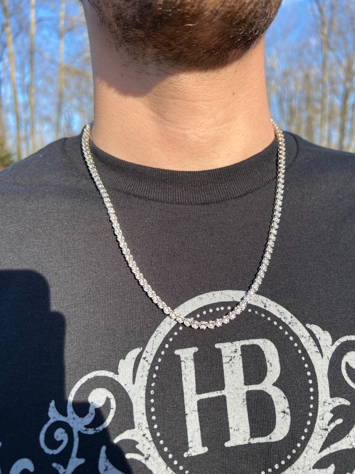 Pre-owned Harlembing 3mm Natural Vs D Diamond Illusion Set Tennis Chain Necklace In 925 Silver 2-3ct In White/colorless